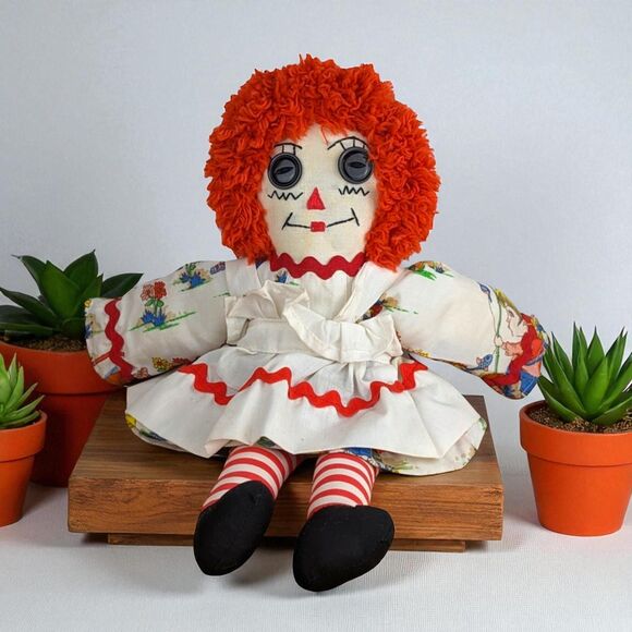 Vintage Handmade Raggedy Ann Doll: 15-Inch with Button Eyes, Nursery Decor - Picture 1 of 5